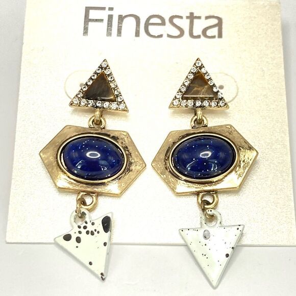 Finesta Antique gold geometric dangle earrings - Picture 1 of 8